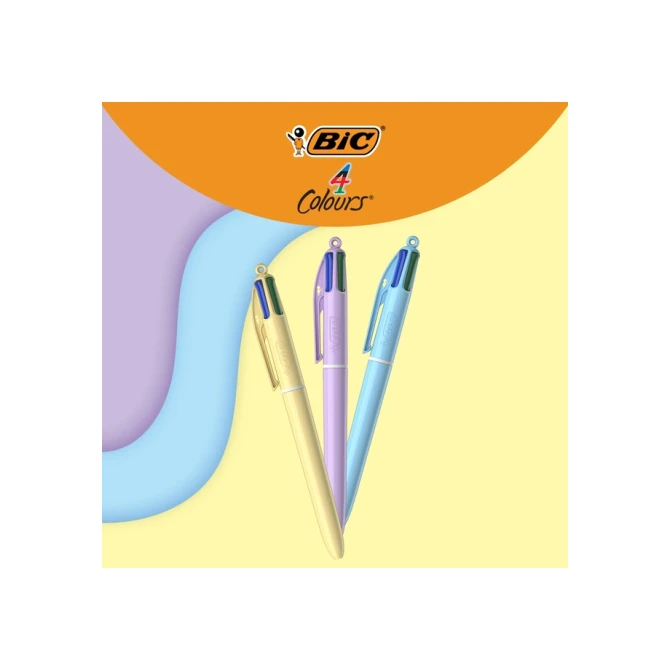 4-Kleuren balpen Bic medium pastel assorti