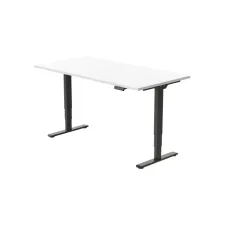 Bureau Econ elektrisch. 140X80cm. Wit Blad. Zwarte Poten