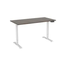 Bureau elektrisch. 2-motorig. 120X80cm. Logan Eiken Blad. Witte Poten
