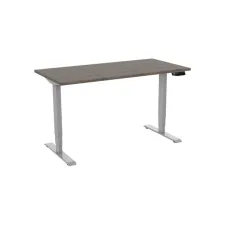 Bureau elektrisch. 2-motorig. 140X80cm. Logan Eiken Blad. Aluminium Poten