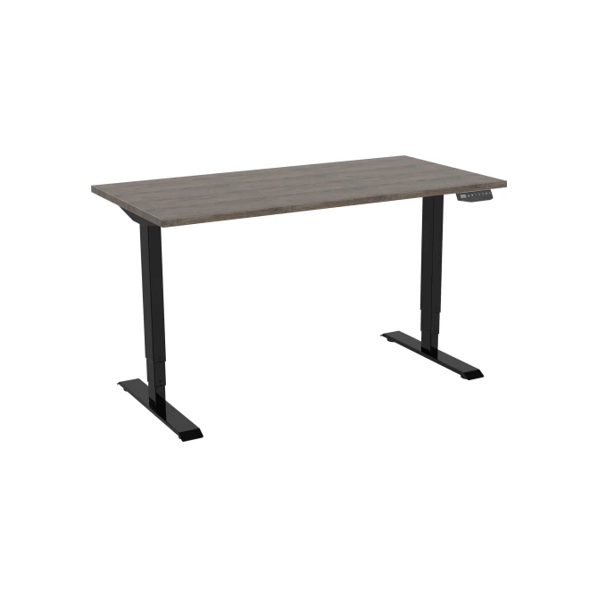 Bureau elektrisch. 2-motorig. 140X80cm. Logan Eiken Blad. Zwarte Poten
