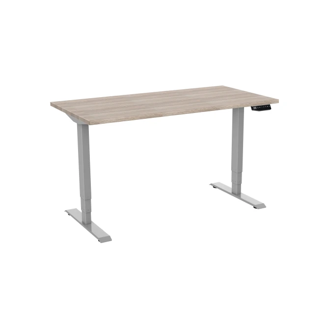 Bureau elektrisch. 2-motorig. 140X80cm. Robson Eiken Blad. Aluminium Poten