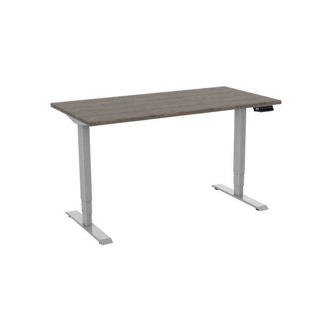 Bureau elektrisch. 2-motorig. 160X80cm. Logan Eiken Blad. Aluminium Poten