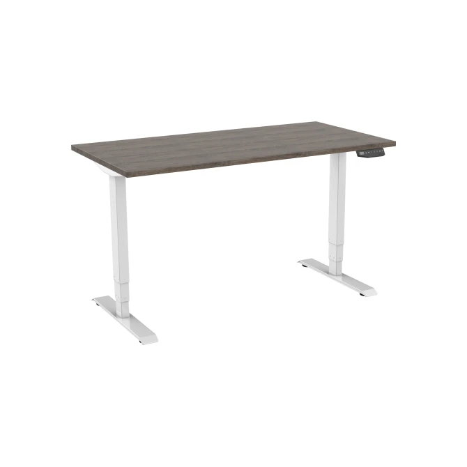 Bureau elektrisch. 2-motorig. 160X80cm. Logan Eiken Blad. Witte Poten