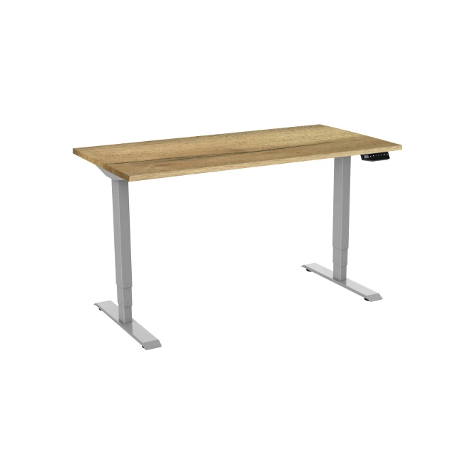 Bureau elektrisch. 2-motorig. 160X80cm. Natuur Eiken Blad. Aluminium Poten
