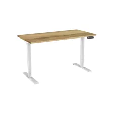 Bureau elektrisch. 2-motorig. 160X80cm. Natuur Eiken Blad. Witte Poten