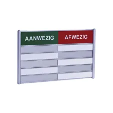 Aan- afwezigheidsbord voor 5 namen