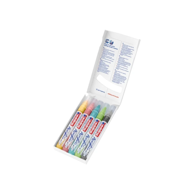 Acrylmarker edding e-5100 medium pastel assorti set à 5 stuks Acrylmarker edding e-5100 medium pastel assorti set à 5 stuks