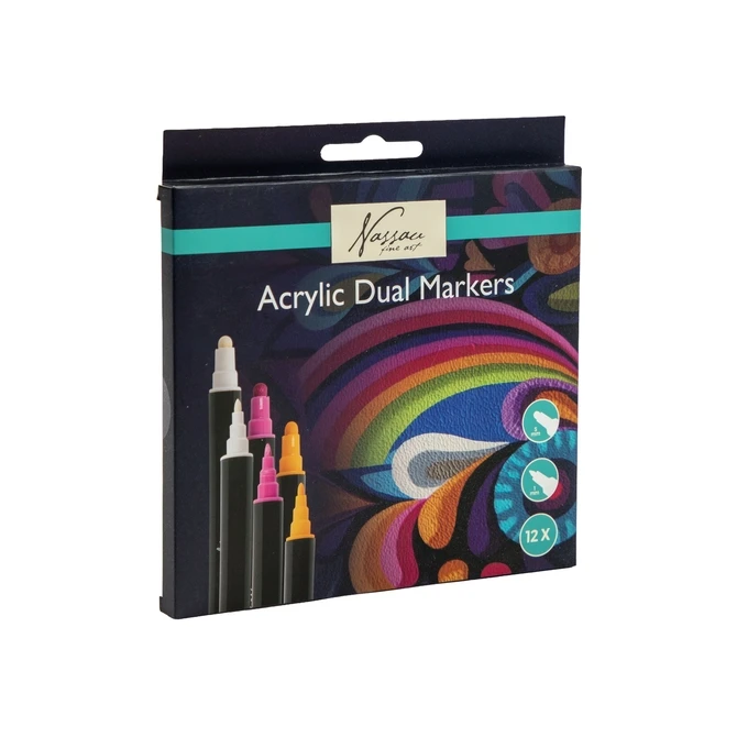 Acrylmarker Nassau Dual tip set à 12 kleuren