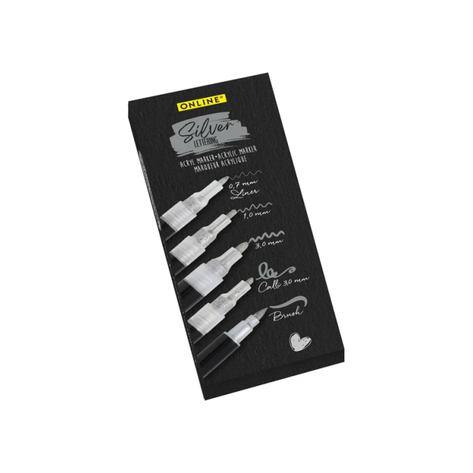 Acrylmarker Online lettering 5 breedtes zilver