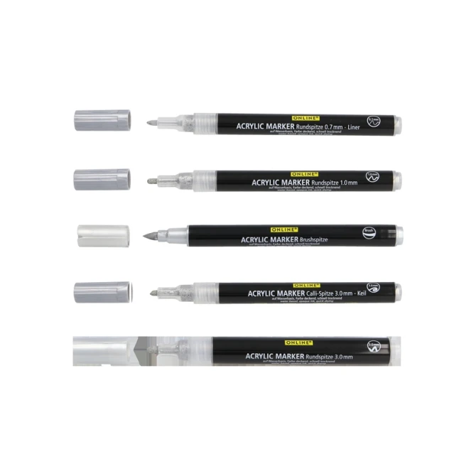 Acrylmarker Online lettering 5 breedtes zilver