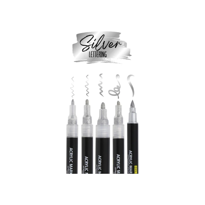 Acrylmarker Online lettering 5 breedtes zilver