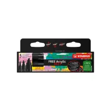 Acrylmarker STABILO Free Acrylic Mixed Tip set à 3 breedtes zwart Acrylmarker STABILO Free Acrylic Mixed Tip set à 3 breedtes zwart
