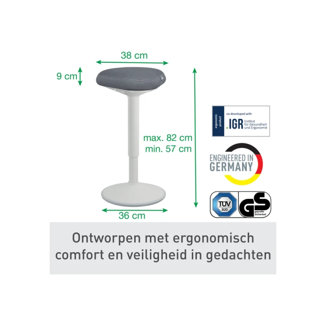 Actieve zit-sta kruk Leitz Ergo met gasveer 57-82 cm