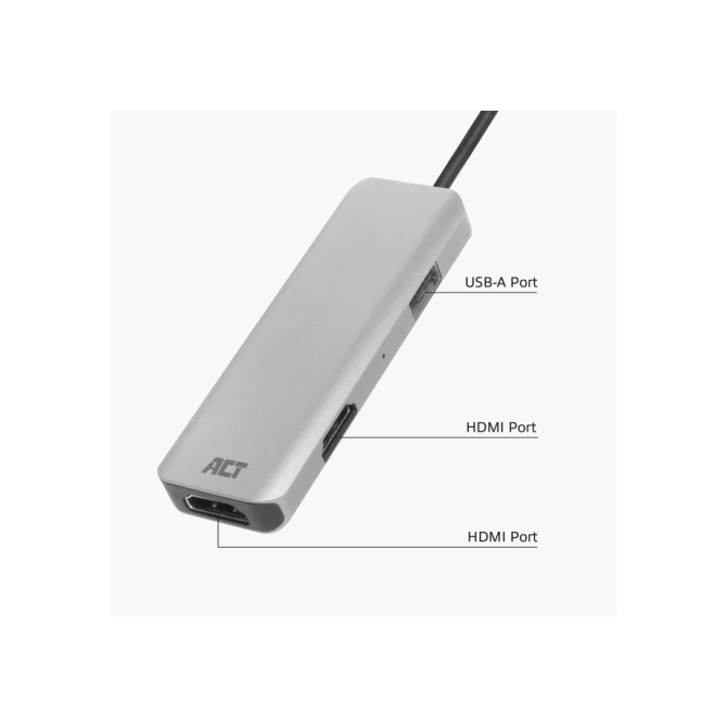 Adapter ACT USB-C 4K multiport voor 2 HDMI monitoren