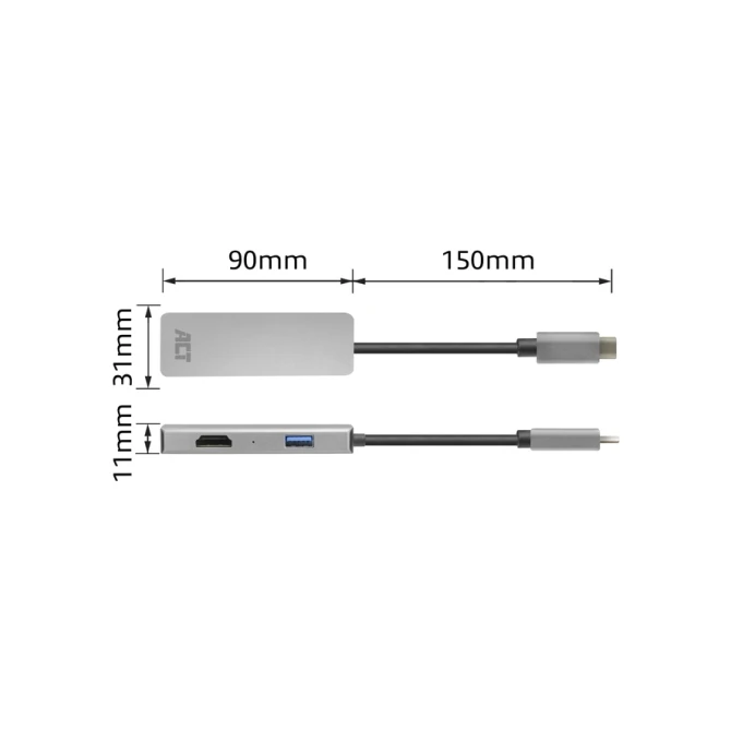 Adapter ACT USB-C 4K multiport voor 2 HDMI monitoren