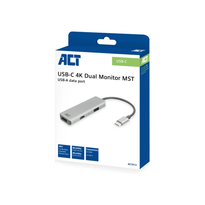 Adapter ACT USB-C 4K multiport voor 2 HDMI monitoren