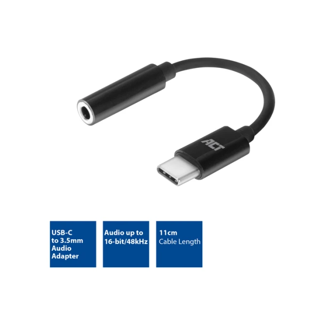Adapter ACT USB-C naar 3.5mm audio jack 0.1 meter