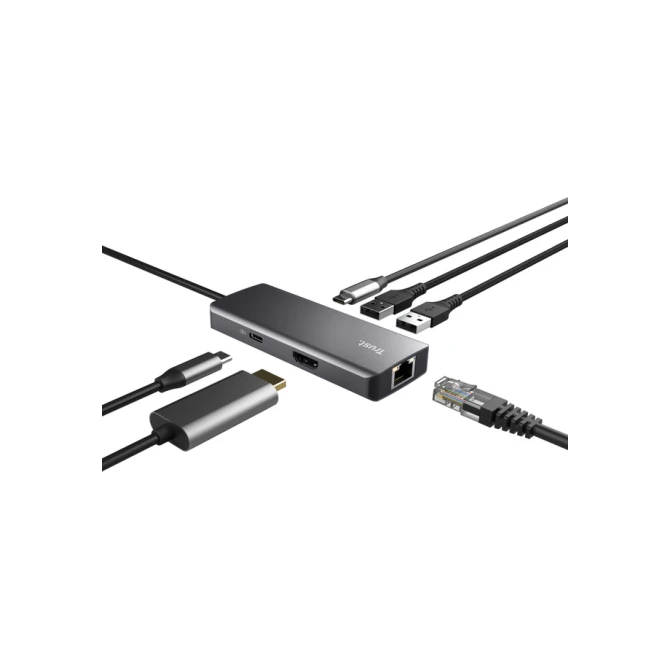 Adapter Trust Dalyx 6-in-1 USB-C multipoort grijs
