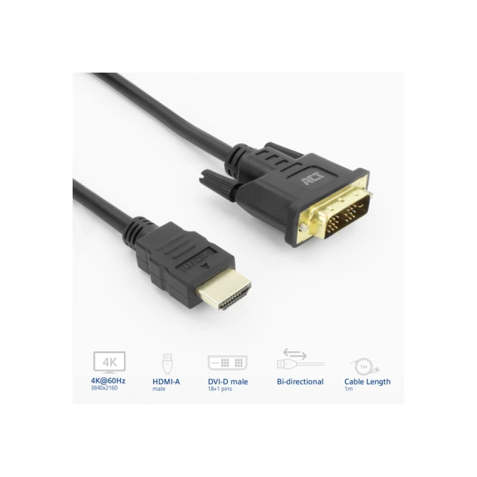 Adapterkabel ACT HDMI-A male naar DVI-D male 1 meter