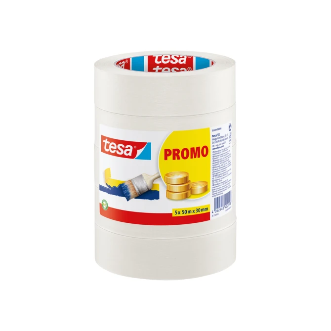 Afplaktape tesa® Economy 50mx30mm beige 5 rollen