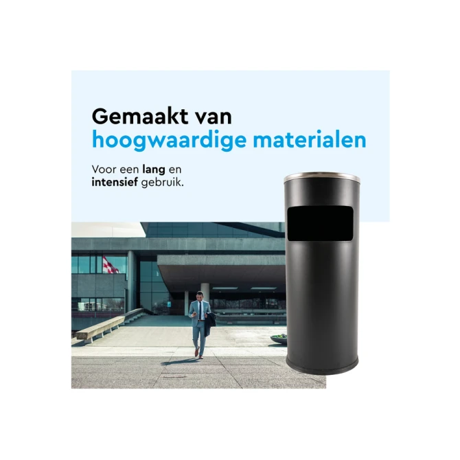 Afvalbak met asbak BRASQ 11 liter AT500 zwart