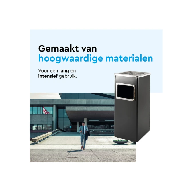 Afvalbak met asbak BRASQ 16 liter AT600 zwart