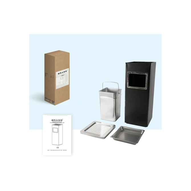 Afvalbak met asbak BRASQ 16 liter AT600 zwart