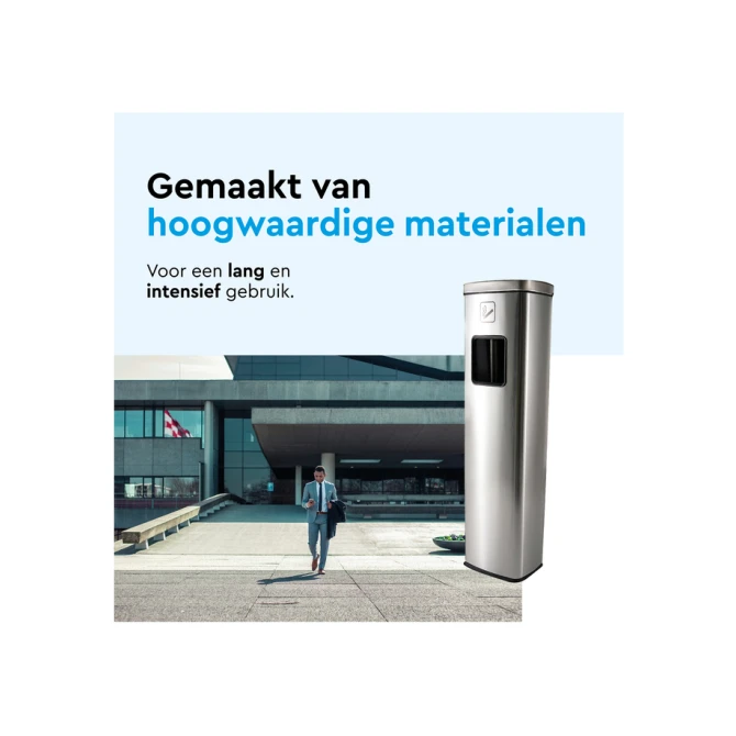 Afvalbak met asbak BRASQ 20 liter AT400 rvs