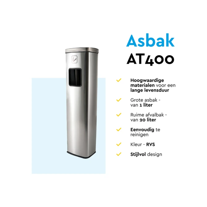 Afvalbak met asbak BRASQ 20 liter AT400 rvs
