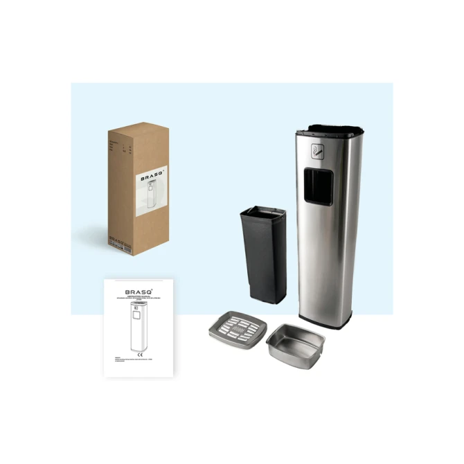 Afvalbak met asbak BRASQ 20 liter AT400 rvs