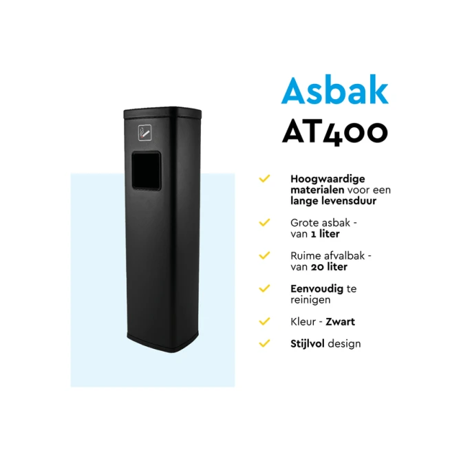 Afvalbak met asbak BRASQ 20 liter AT400 zwart