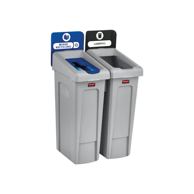 Afvalbak Rubbermaid Slim Jim Recyclestation starterset 87 liter grijs
