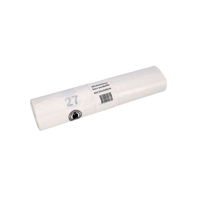 Afvalzak Cleaninq 65/25x140cm HDPE recycled T25 240L transparant rol à 10 stuks