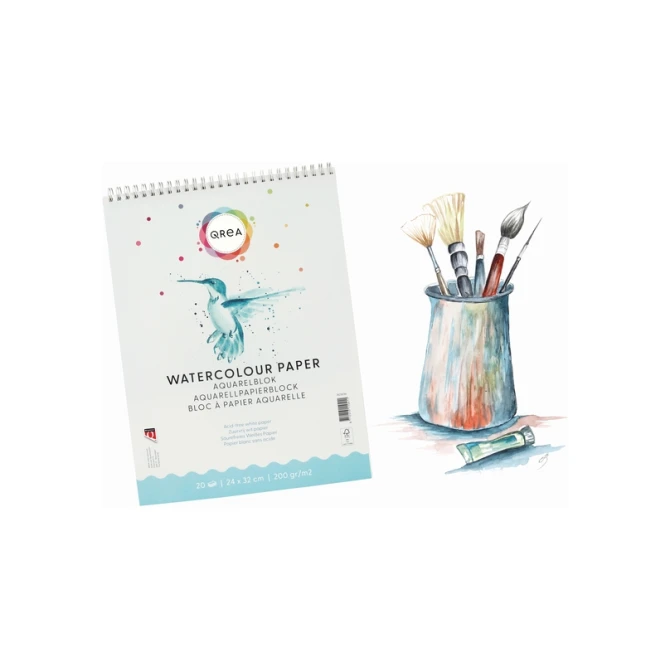 Aquarelblok Qrea 24x32 20 vel 200gr spiraal