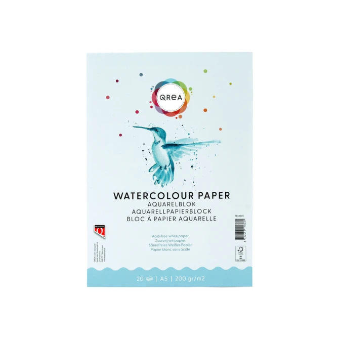 Aquarelblok Qrea A5 20vel 200gr gelijmd