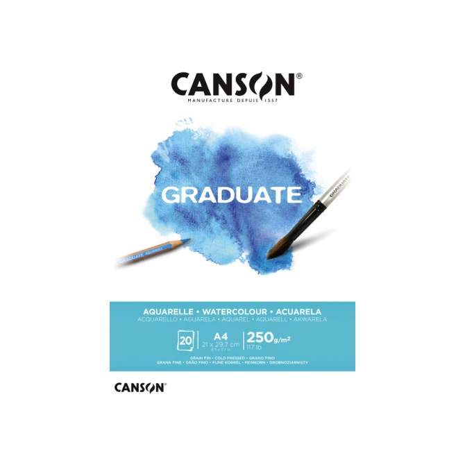 Aquarelpapier Canson Graduate Watercolour 20vel 250gr A4 natuurlijk wit