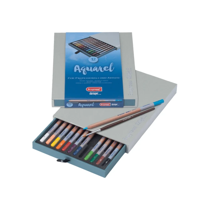 Aquarelpotlood Bruynzeel Design met luxe bewaardoos set à 12 kleuren