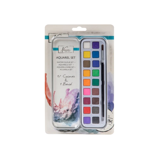 Aquarelverf Nassau Art blik à 18 napjes en penseel