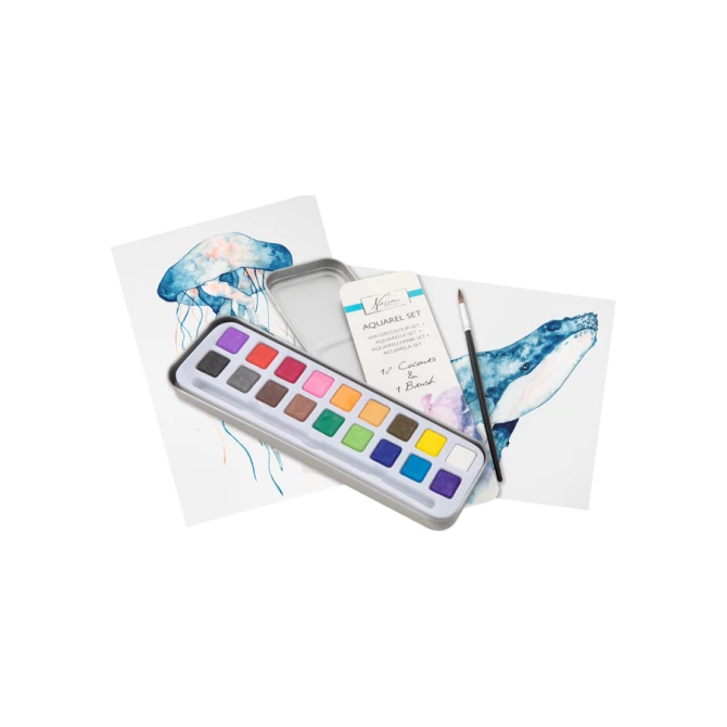 Aquarelverf Nassau Art blik à 18 napjes en penseel