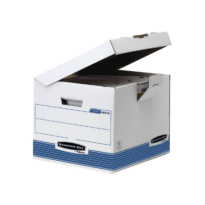 Archiefdoos Bankers Box System flip top kubus wit blauw