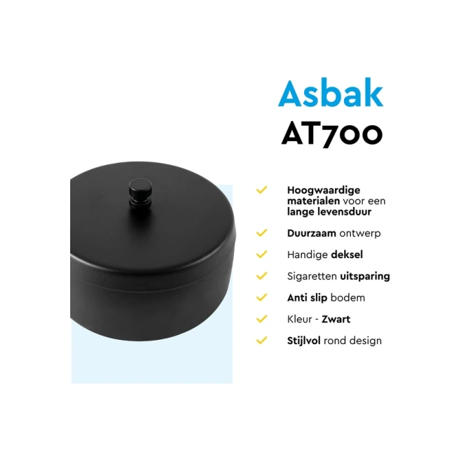 Asbak BRASQ tafelmodel 1 liter met deksel AT700 zwart