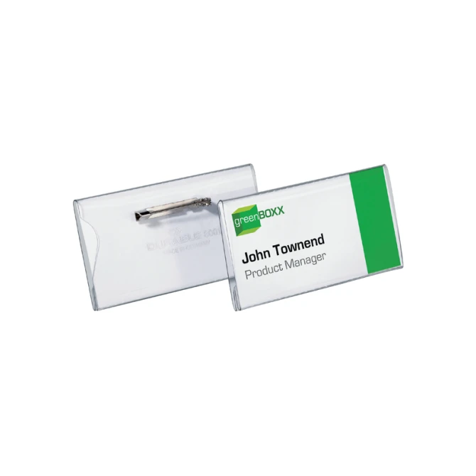 Badge Durable 8001 met speld en klemrand 40x75mm