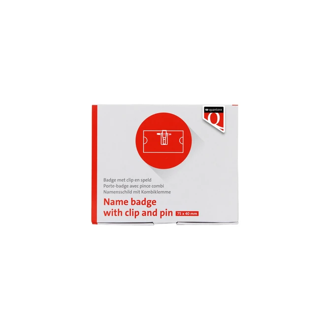 Badge Quantore met clip en speld 40x75mm