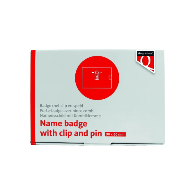 Badge Quantore met clip en speld 60x90mm