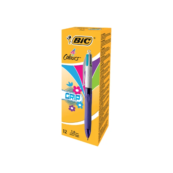 Balpen Bic 4kleuren grip fashion medium paars