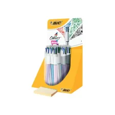 Balpen Bic 4kleuren shine medium zilver/paars/roze/blauw