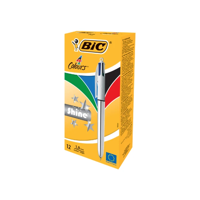 Balpen Bic 4kleuren shine medium zilver