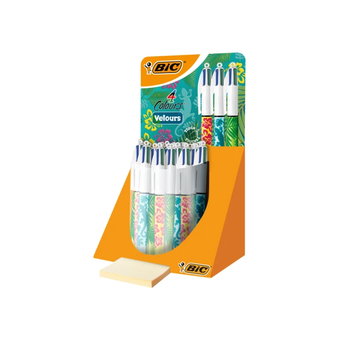 Balpen Bic 4kleuren velours medium assorti