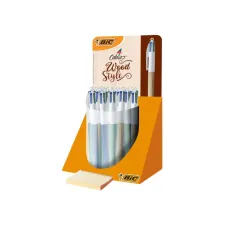 Balpen Bic 4kleuren wood medium assorti